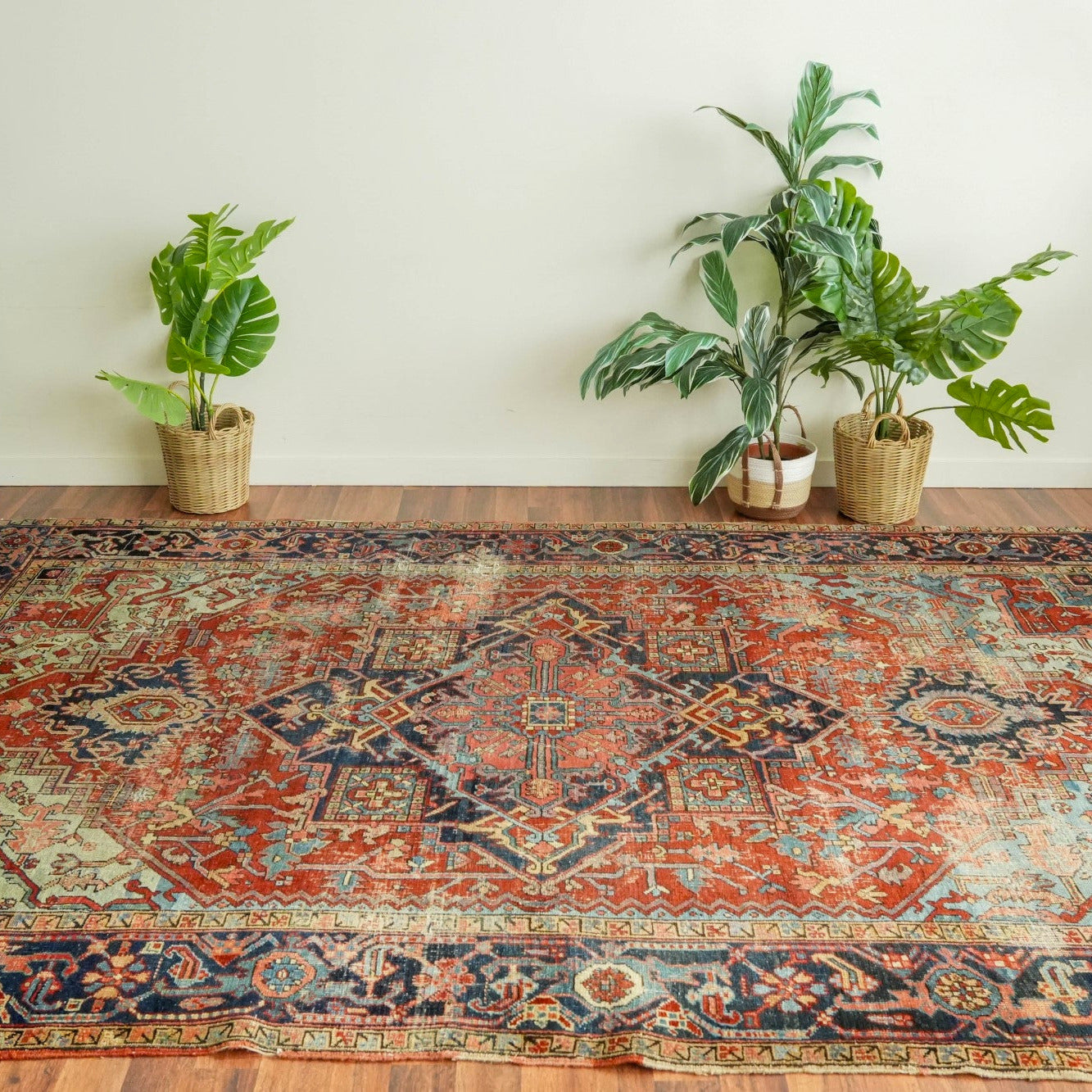 Antique Heriz, Seafoam and Brick Red